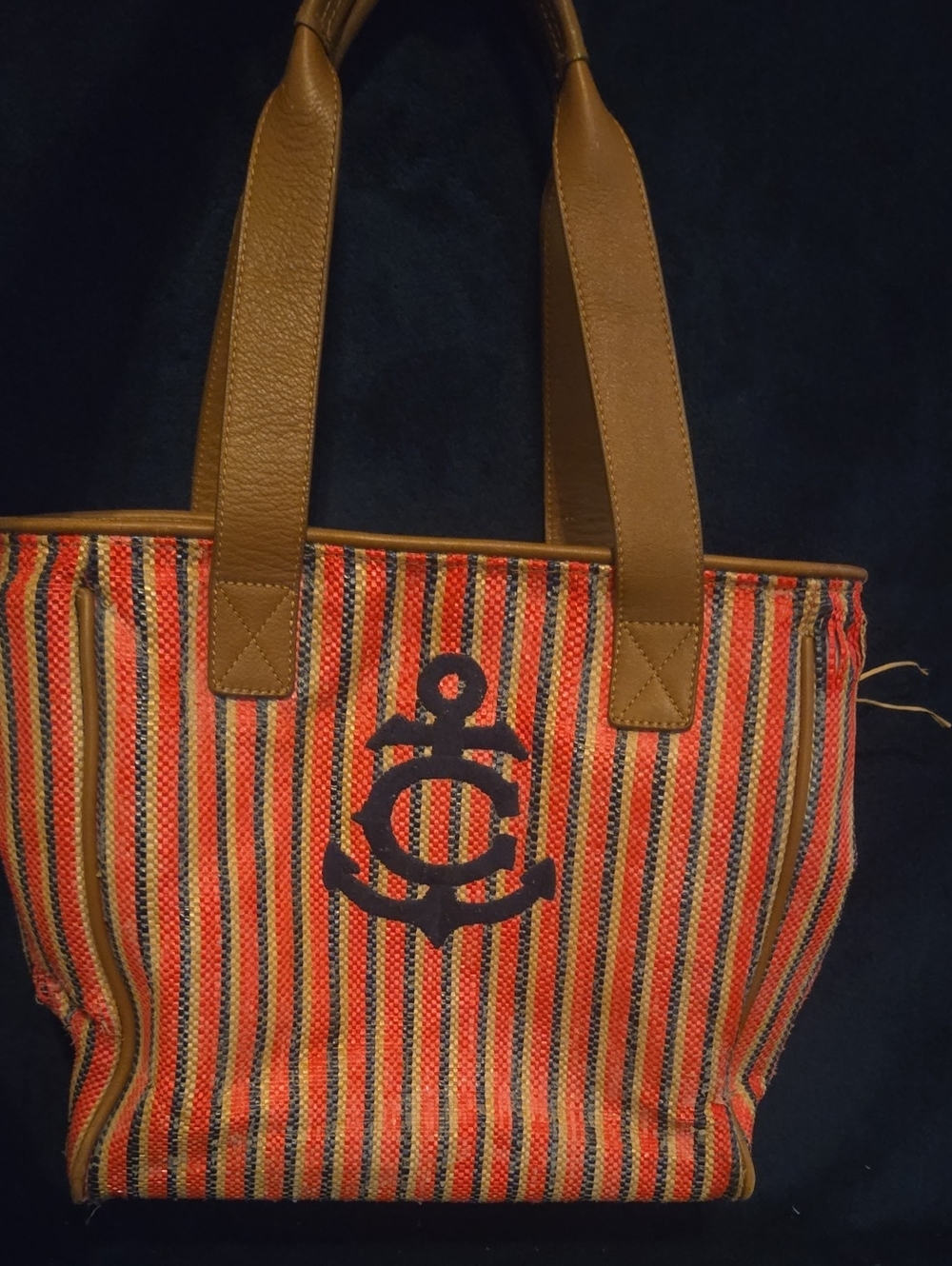 CONSUELA Striped Red/Blue/Brown Tote with Embrodery Anchor Emblem *DISCONTINUED*